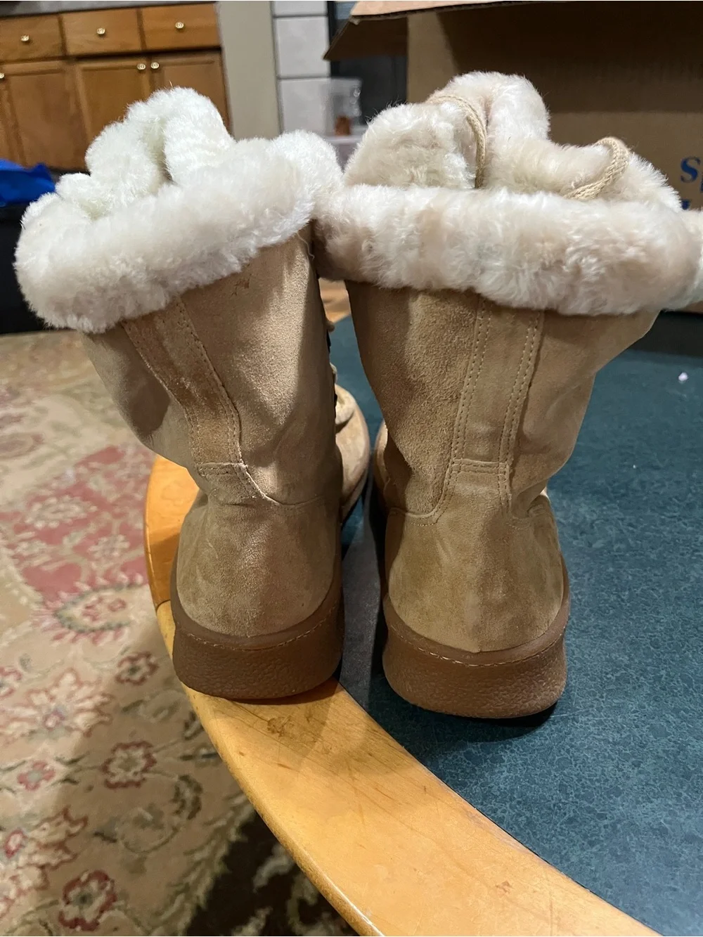 Banana Republic Women's Tan Suede Winter Boots with Faux Fur Trim 8